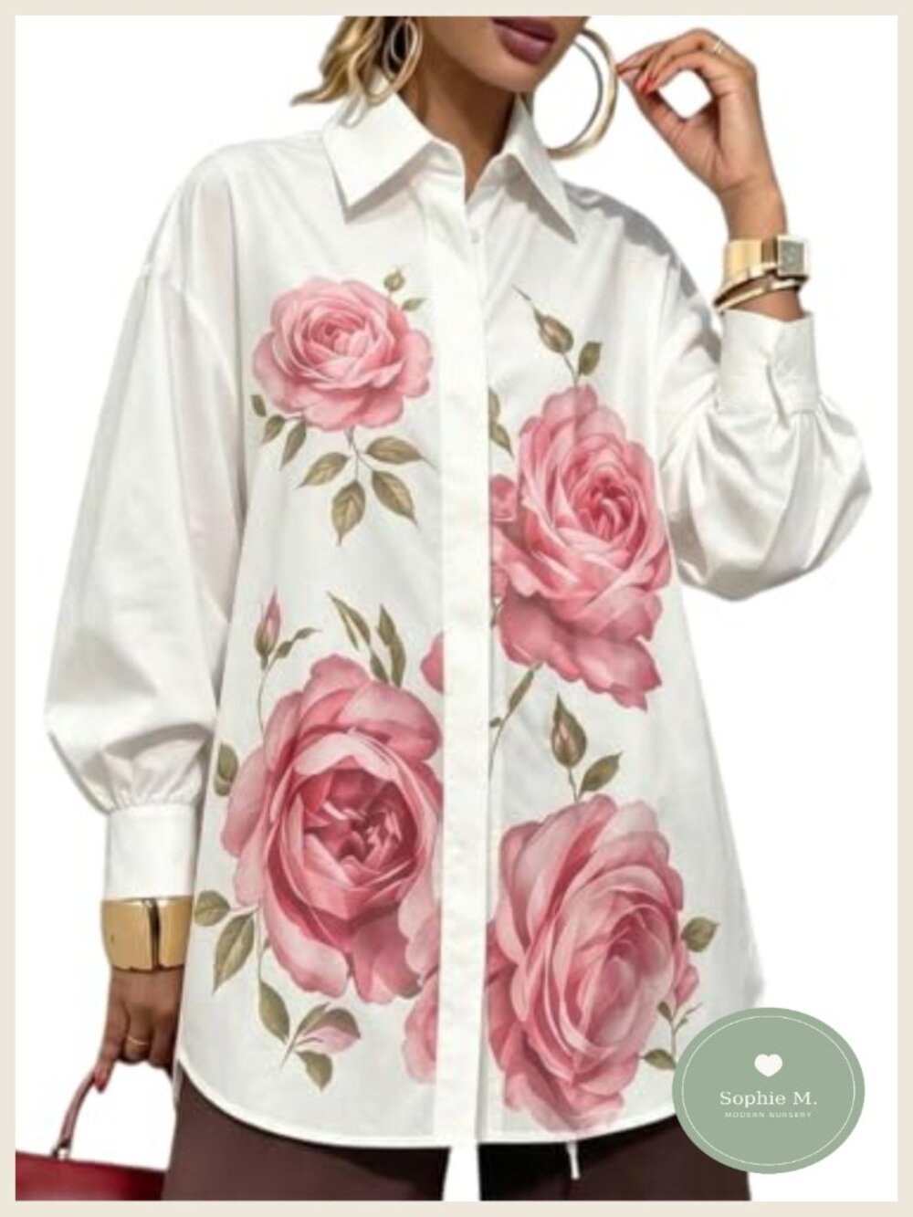 Oversized Floral Button Down Long Sleeve Shirt Tunic